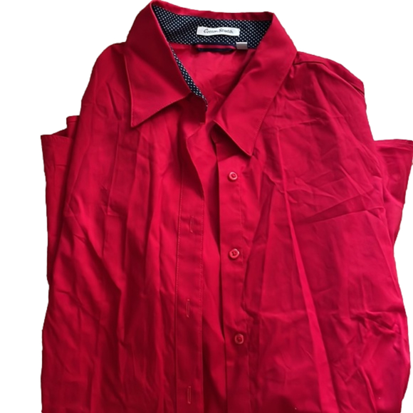 red cotton long sleeve button down shirt French cuffs women’s XXL New - Picture 7 of 9